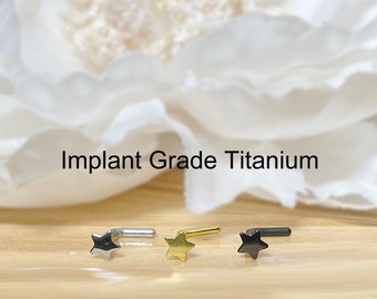 20G 18G Implant Grade Titanium L-Bend Star Top Nose Ring