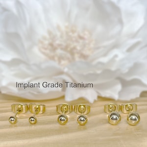 Pair of Gold Implant Grade Titanium Ball Stud Earrings • 3mm / 4mm / 5mm Round Ball Stud Earrings