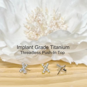 Implant Grade Titanium Threadless Push In X CZ Top • Tragus Nose Helix Cartilage Conch Ear