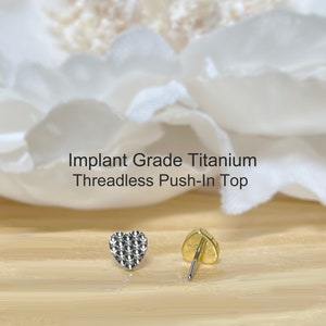 Implant Grade Titanium Threadless Push In Heart Top • Tragus Nose Helix Cartilage Tragus Conch Ear