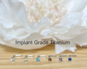 20G Implant Grade Titanium Micro Press Fit CZ L-Bend Nose Ring