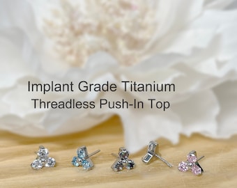 Implant Grade Titanium Threadless Push In CZ Triangle Top • Tragus Helix Cartilage Conch Ear