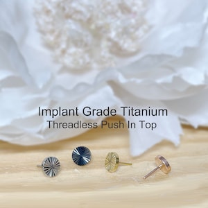 Implant Grade Titanium Threadless Push In Round Circle Dia Cut Top • Tragus Nose Helix Cartilage Tragus Conch Ear
