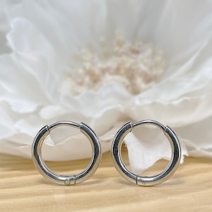18G Pair of 316L Stainless Steel Hinge Seamless 2mm Hoop Earrings, Gold, Black, Steel, Rose Gold Colors Available