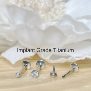 16G 18G • Implant Grade Titanium • Internally Threaded Bezel Set CZ with Convex Base • Labret, Tragus, Cartilage, Piercing, Stud Earring