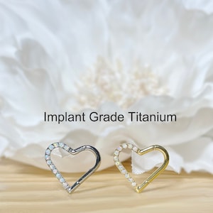 16G Heart with White Opal Hinged Segment Hoop Ring • Implant Grade Titanium