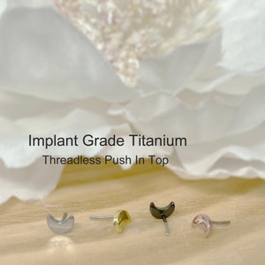 Implant Grade Titanium Threadless Push In Crescent Moon Top • Tragus Nose Helix Cartilage Tragus Conch Ear