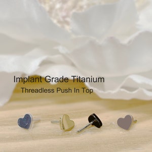Implant Grade Titanium Threadless Push In Heart Top • Tragus Nose Helix Cartilage Tragus Conch Ear