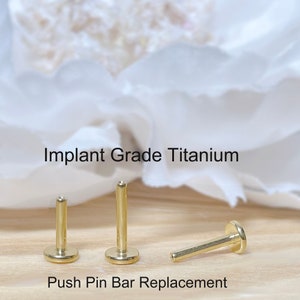 20G/18G/16G Gold Implant Grade Titanium Threadless Push In Labret Bar 4mm Wide Flat Back