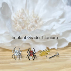 Implant Grade Titanium Threadless Push In Spider CZ Top Labret Bar Stud • 20G/18G/16G • Tragus Helix Cartilage Conch Ear