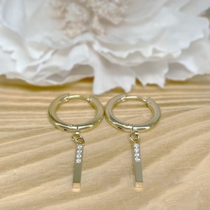 CZ Bar Dangle Hoop Earrings • 18ga • 316L Surgical Steel • Sold as Pair