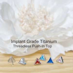 Implant Grade Titanium Threadless Push In Triangle CZ Top • Tragus Helix Cartilage Conch Ear