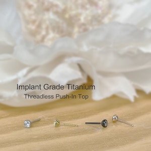 Implant Grade Titanium Threadless Push In Top 2mm/3mm CZ Bezel Set • Tragus Nose Helix Cartilage Tragus Conch Ear