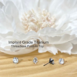 Implant Grade Titanium Threadless Push In Top 3mm/4mm CZ Prong Set • Tragus Nose Helix Cartilage Tragus Conch Ear