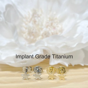 Pair of Implant Grade Titanium Star Stud Earring • Gold Star Earring • Gift for Her