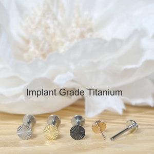 Implant Grade Titanium Threadless Push In Round Circle Dia-Cut Top Labret Bar Stud • 20G/18G/16G • Tragus Helix Cartilage Conch Ear