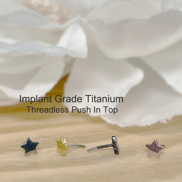 Implant Grade Titanium Threadless Push In Star Top • Tragus Nose Helix Cartilage Tragus Conch Ear