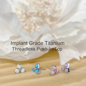 Implant Grade Titanium Threadless Push In Opal Triangle Top • Tragus Helix Cartilage Conch Ear
