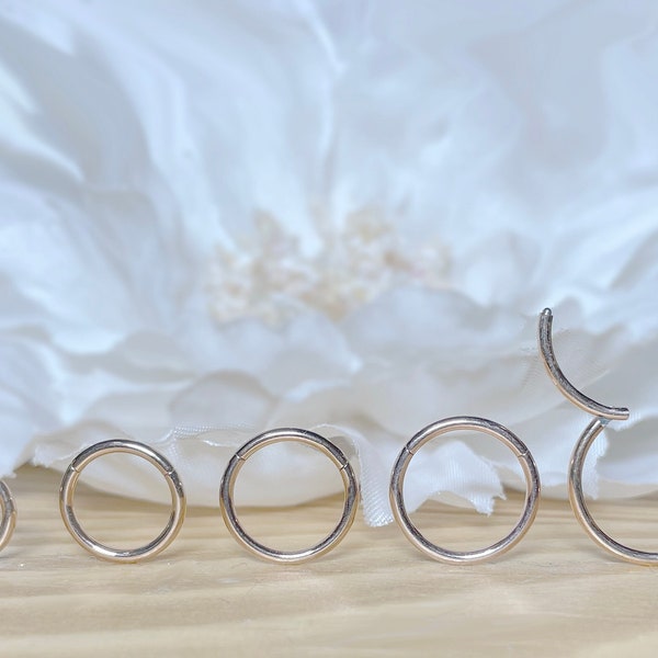 20G 18G 16G 14G 316L Rose Gold Surgical Steel Hinged Segment Hoop Ring • Cartilage Hoop Nose Septum Helix