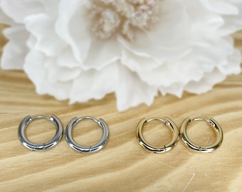 Pair of 316L Stainless Steel Hinge Seamless 2.5mm Hoop Earrings, Gold, Black, Steel, Rose Gold Colors Available