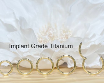 20G 18G 16G Implant Grade Titanium Gold Hinged Segment Hoop Ring • Cartilage Hoop Nose Septum Helix