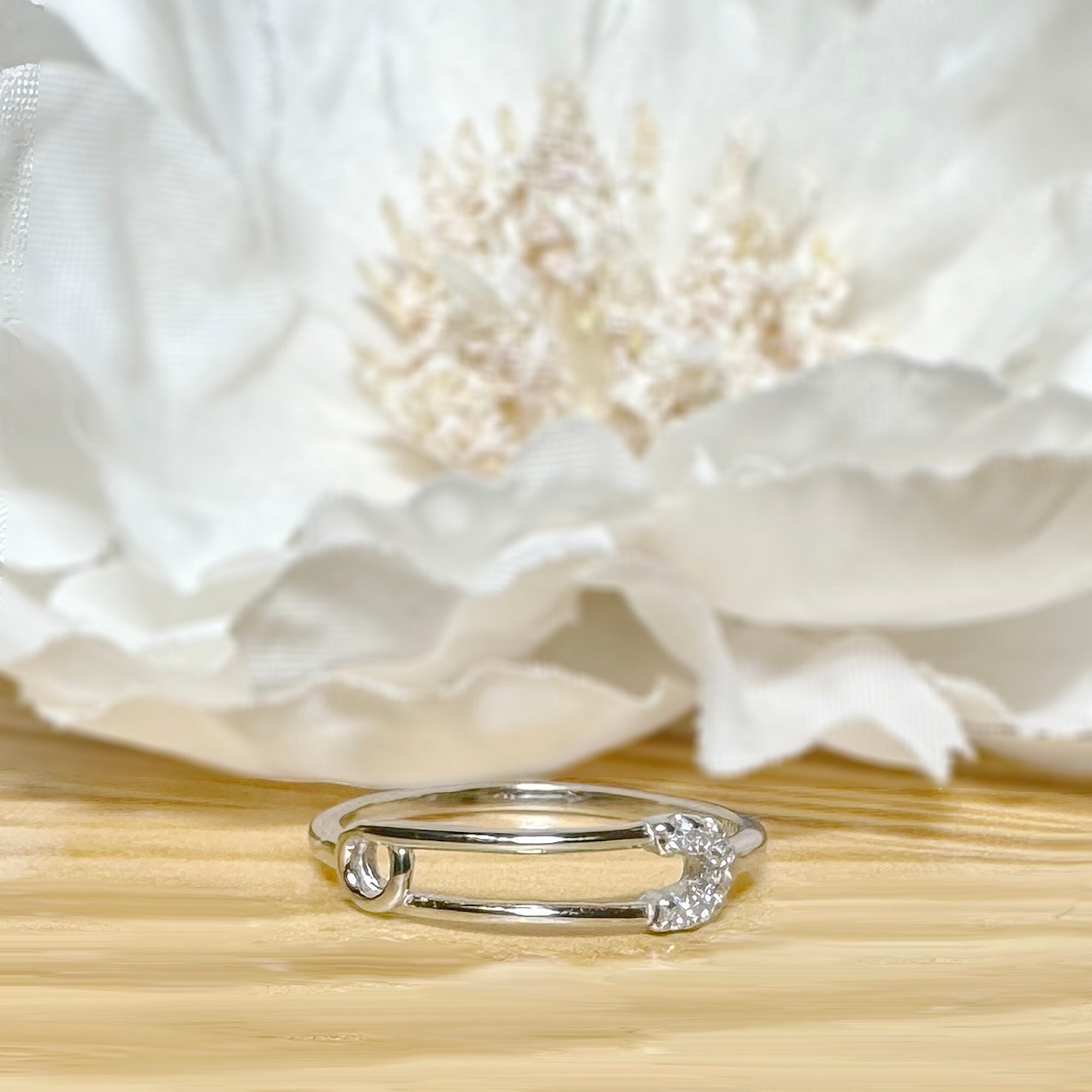 Dainty Safety Pin Ring • Simple CZ Ring • Dainty Ring • 925 Silver Ring • Gift for Her