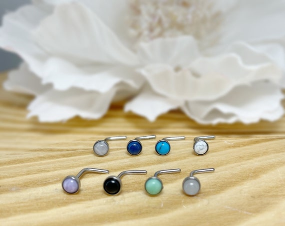 316L Surgical Steel White Stone L Shape Bent Nose Pin Ring 316L Surgical Steel White Stone L Shape Bent Nose Pin Ring