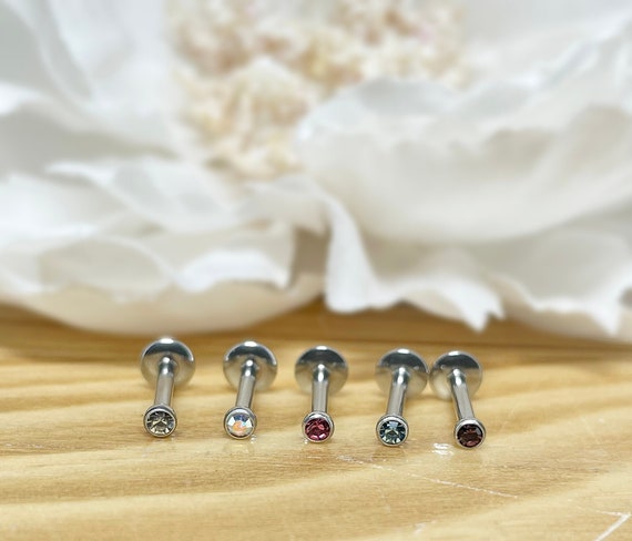 316L Surgical Steel Internally Threaded Pink Stone Flat Back Labret 316L Surgical Steel Internally Threaded Pink Stone Flat Back Labret