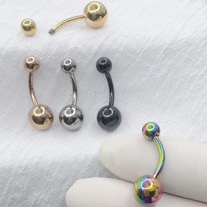 14ga 10mm Implant Grade Titanium Curved Barbells with Plain Balls Belly Rings, Gold, Rose Gold, Black, Rainbow