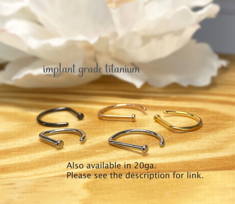 18ga Implant Grade Titanium D Shape Flat End Nose Hoop Rings, Gold, Steel, Rose Gold, Black, 8mm, 10mm image 2