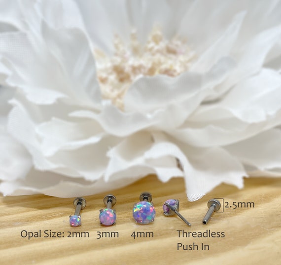 Implant Grade Titanium Purple Opal Rectangle Threadless Push In Labret Implant Grade Titanium Purple Opal Rectangle Threadless Push In Labret