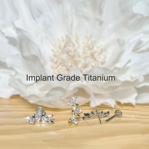 20G/18G/16G Implant Grade Titanium Threadless Push In Triple Marquise CZ Top Labret Bar Stud • Tragus Nose Helix Cartilage Conch Ear