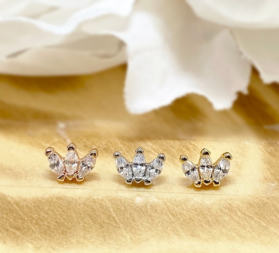 Gold Plated Surgical Steel Internally Threaded Labret with 3 Marquise CZ Gems Gold Plated Surgical Steel Internally Threaded Labret with 3 Marquise CZ Gems