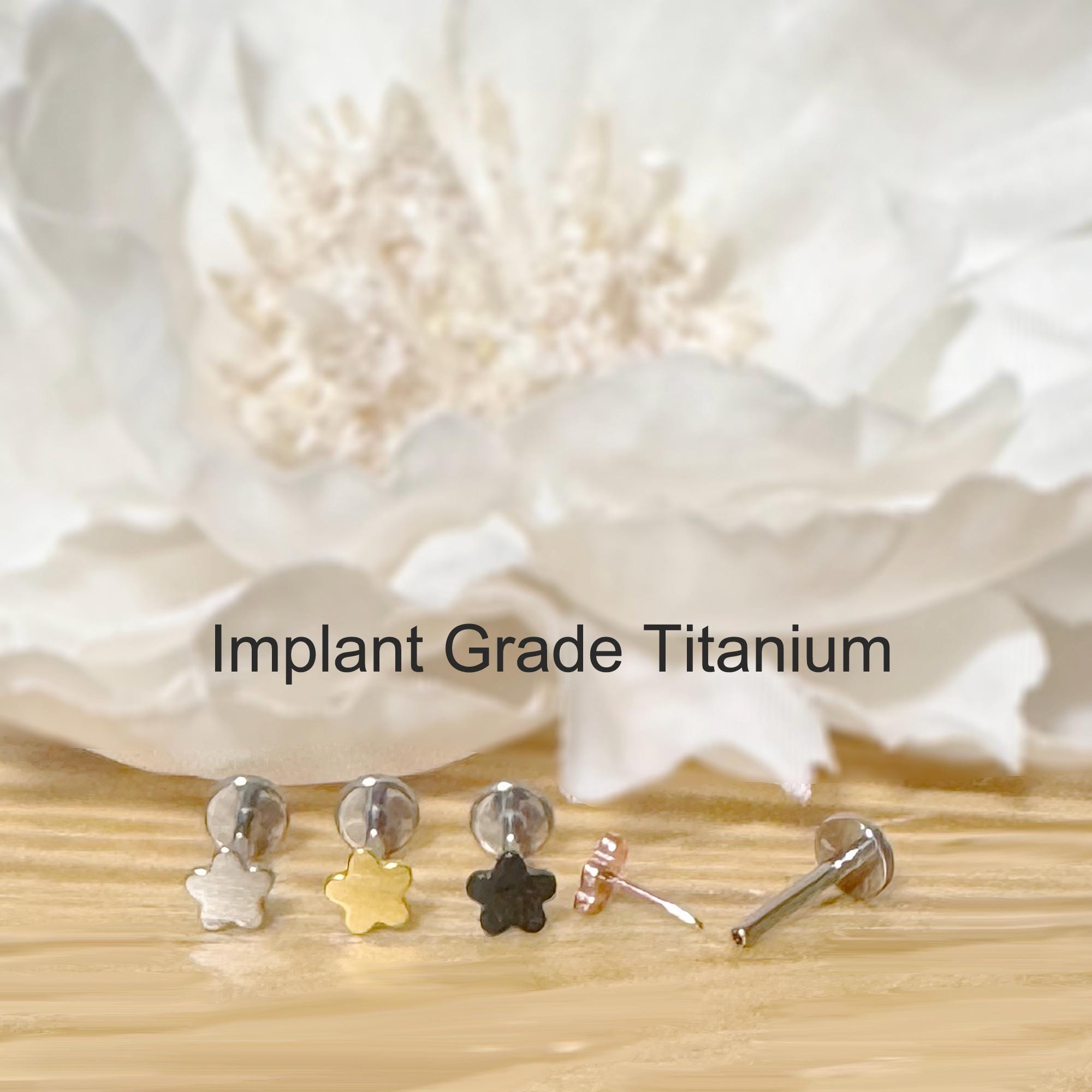Implant Grade Titanium Threadless Push In Flower Top Labret Bar Stud • 20G/18G/16G • Tragus Helix Cartilage Conch Ear