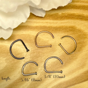 18ga Implant Grade Titanium D Shape Flat End Nose Hoop Rings, Gold, Steel, Rose Gold, Black, 8mm, 10mm image 4