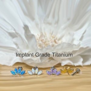 Implant Grade Titanium Threadless Push In Marquise Opal Top Labret Bar Stud • 20G/18G/16G • Sold as Single