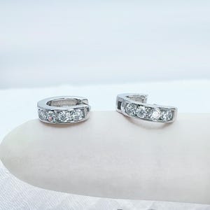 925 Sterling Silver CZ Small Dainty Huggie Hoop Earrings • Gift for Her