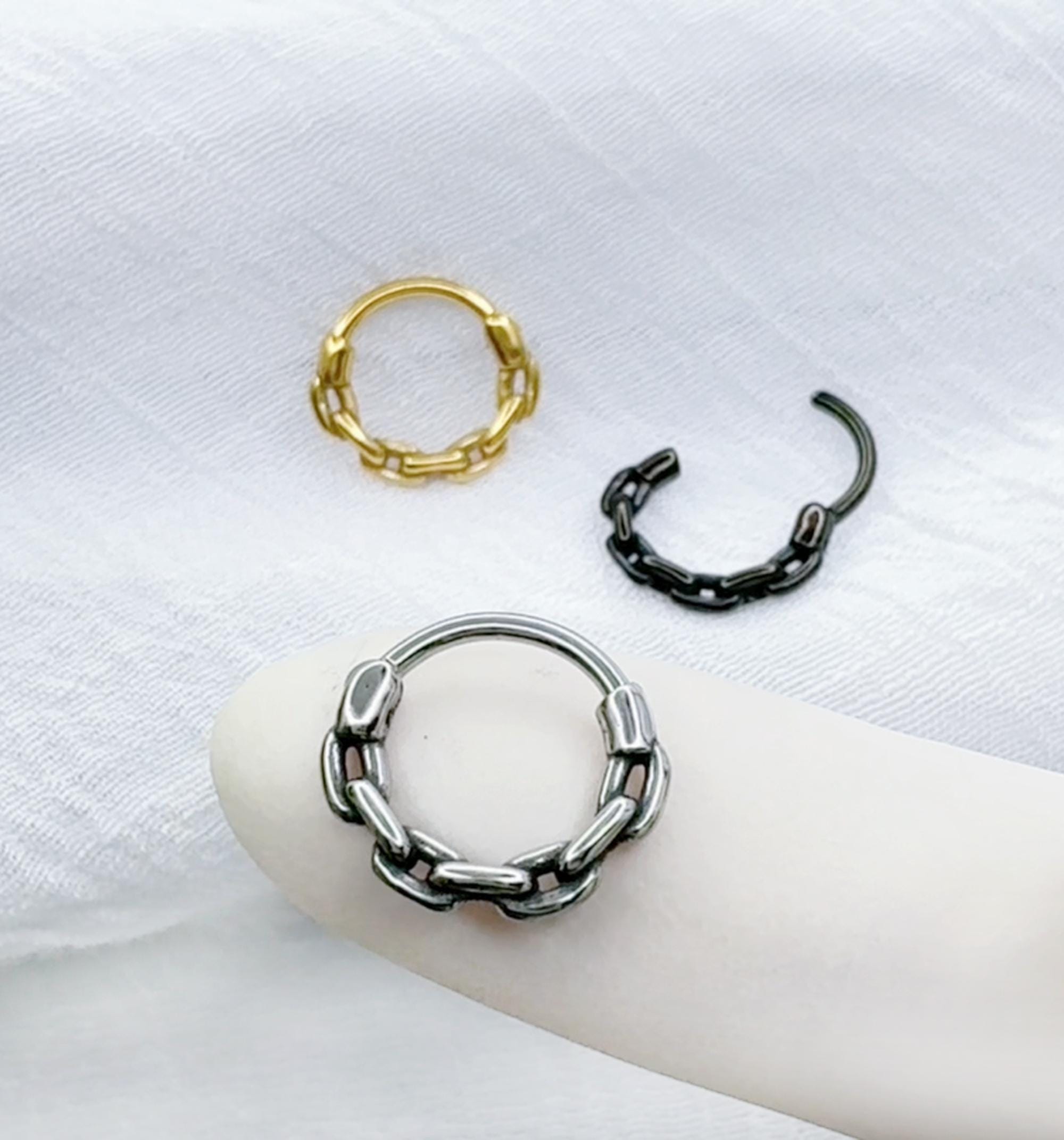 16G 316L Surgical Steel Hinged Segment Hoop Ring with Chain Link Design