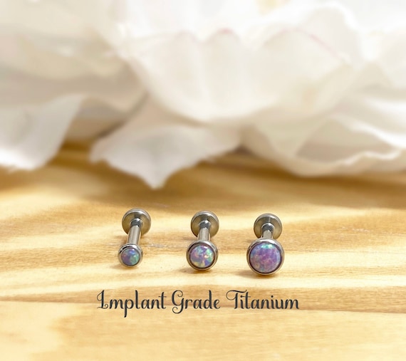 Pair of Implant Grade Titanium Threadless Purple Opal Earring Studs with Flat Back Pair of Implant Grade Titanium Threadless Purple Opal Earring Studs with Flat Back