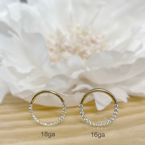 Implant Grade Titanium White CZ Cute Cat Ear Hinged Clicked Hoop Implant Grade Titanium White CZ Cute Cat Ear Hinged Clicked Hoop