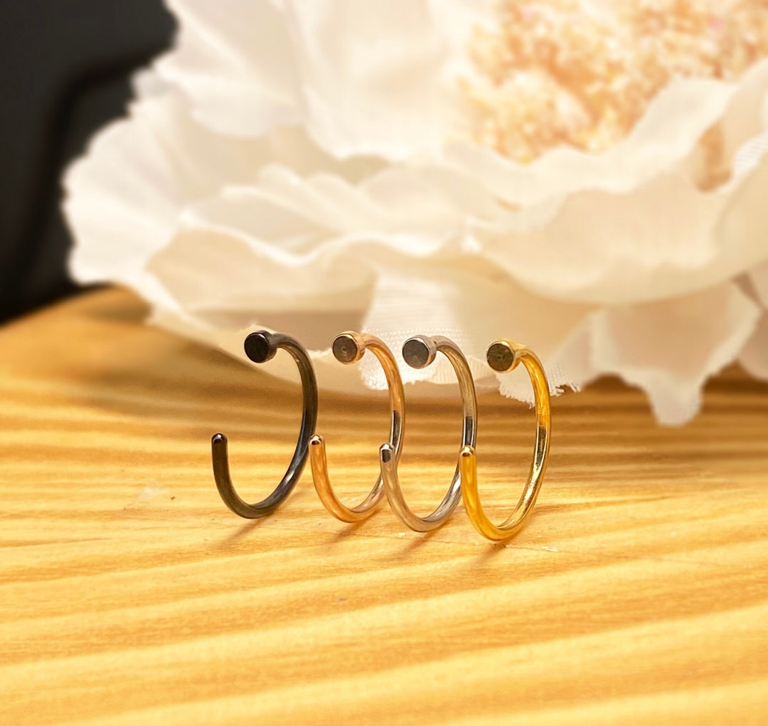 18ga 20ga 316L Surgical Steel Flat End Nose Hoop Rings, Gold, Steel