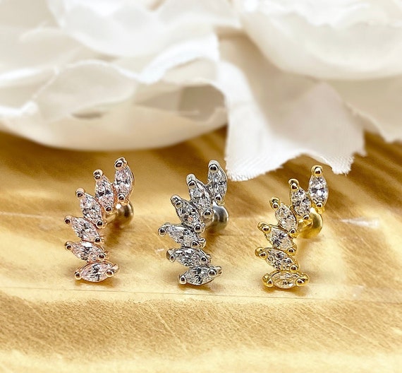 Gold Plated Surgical Steel Internally Threaded Labret with 3 Marquise CZ Gems Gold Plated Surgical Steel Internally Threaded Labret with 3 Marquise CZ Gems