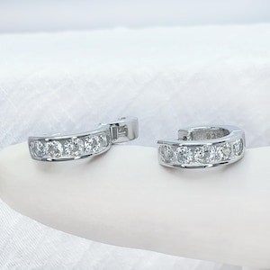 925 Sterling Silver CZ Small Huggie Hoop Earrings • Gift for Her