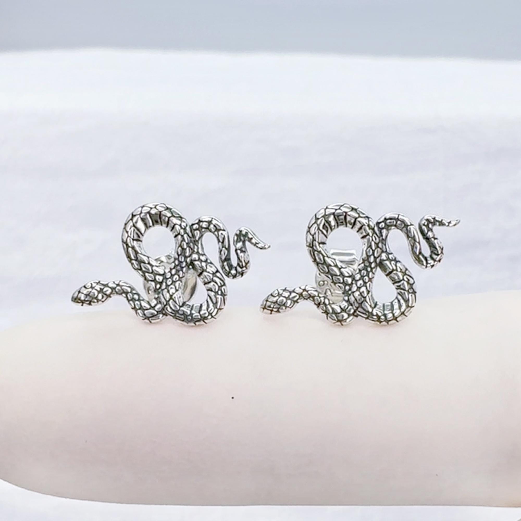 925 Sterling Silver Snake Stud Earrings • Gift for Her