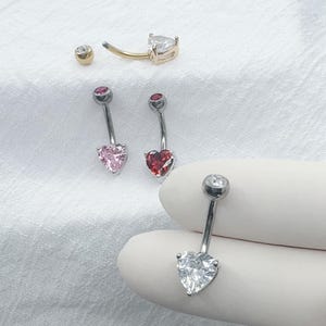 14G Implant Grade Titanium CZ Top and Heart Brass Prong-Setting CZ Belly Ring