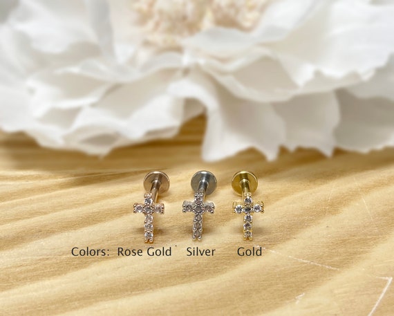 Surgical Steel Internally Threaded Religious Cross CZ Labret Surgical Steel Internally Threaded Religious Cross CZ Labret