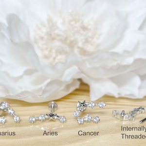 16G 18G CZ Zodiac Constellation Labret Stud• Internally Threaded • 316L Surgical Steel