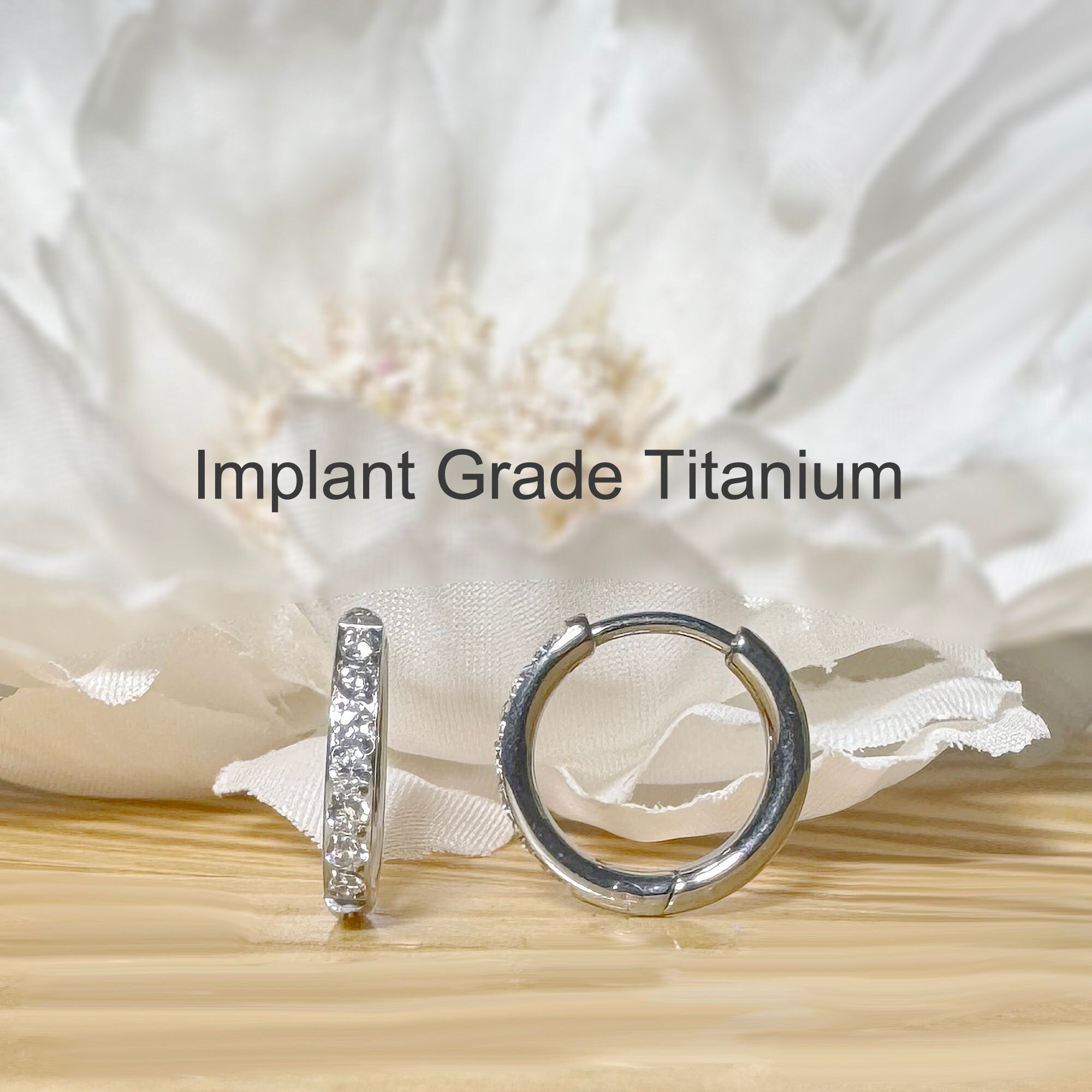 Implant Grade Titanium 2mm Thick Hinged Plain Round CZ Hoop Earrings • Sold as Pair