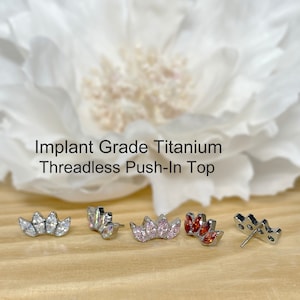 Implant Grade Titanium Threadless Push In Curve Marquise CZ Top • Tragus Helix Cartilage Conch Ear