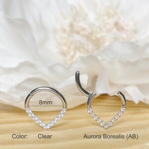 16G 8mm Implant Grade Titanium Hinge Hoop Segment Ring with CZ Line Chevron Nose Septum Clicker image 2